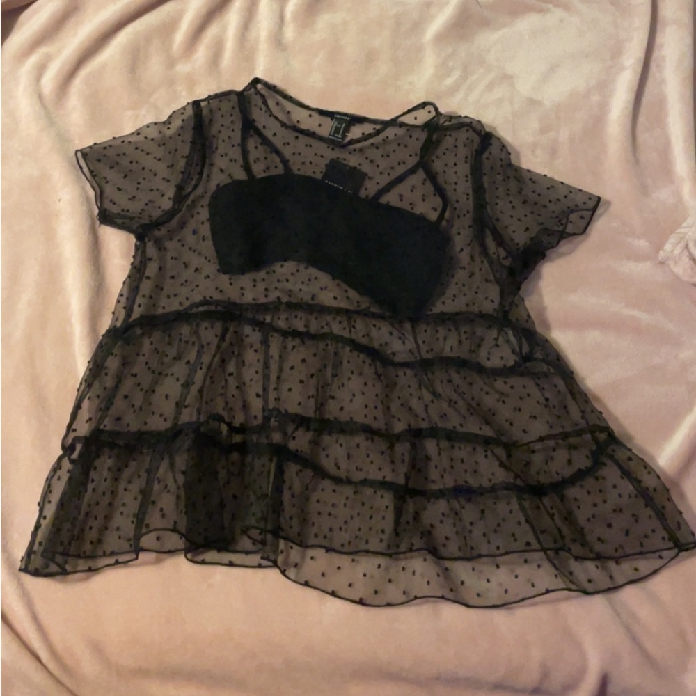 Forever 21 Black Sheer Polka Dot Blouse